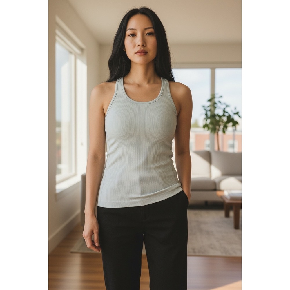 Lululemon Ebb to Street Tank Light Blue Ribbed Racerback Built in Bra Size 6